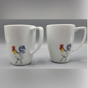 Vintage Set Of 2 Corelle Coordinates Mugs Country Dawn Rooster Coffee Tea Cup